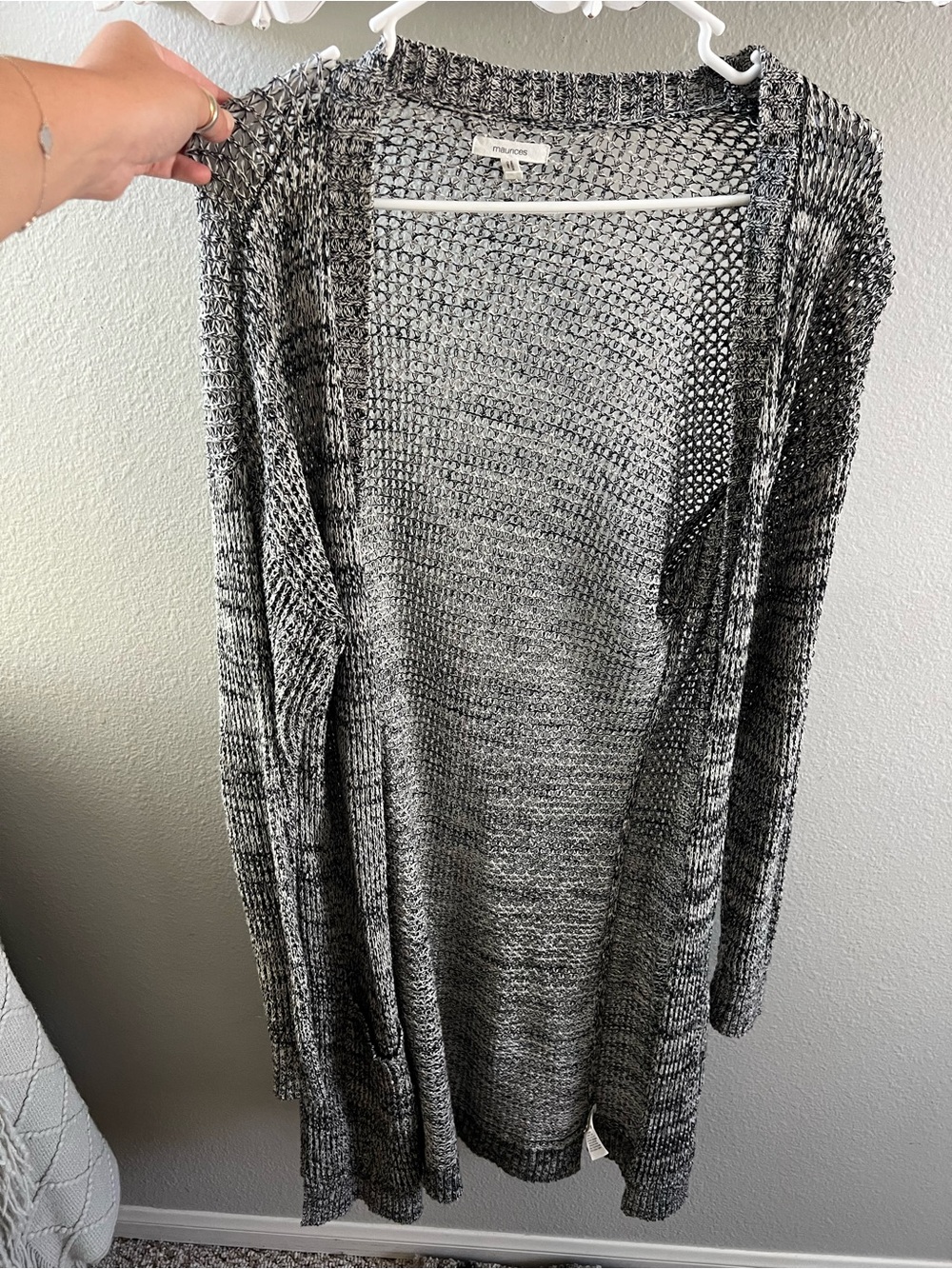 Maurices Black and White Marled Open Front Cardigan